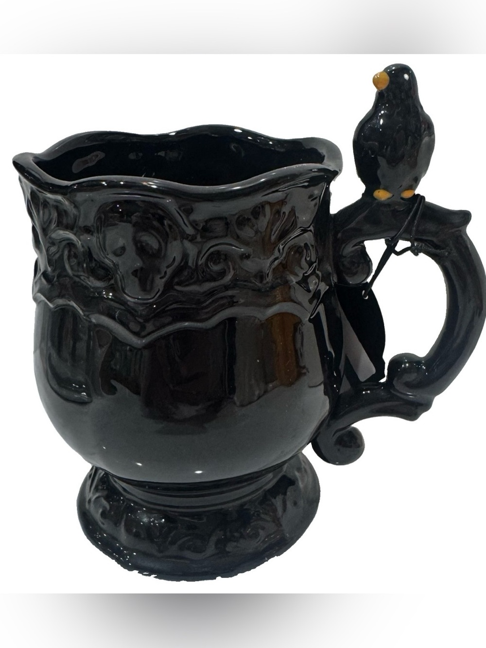 Salem St. Halloween Black Footed Gothic Style Coffee Mug w/Raven on Handle New
